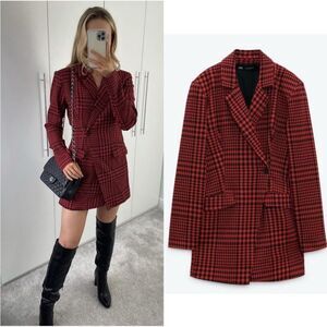 ZARA Blogger Favorite Red and Black Houndstooth Skort Romper Size XS Women’s